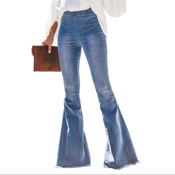 Denim - 2XL but fit like 1XL Destroyed Flarey Bell Bottom Denim Jeans